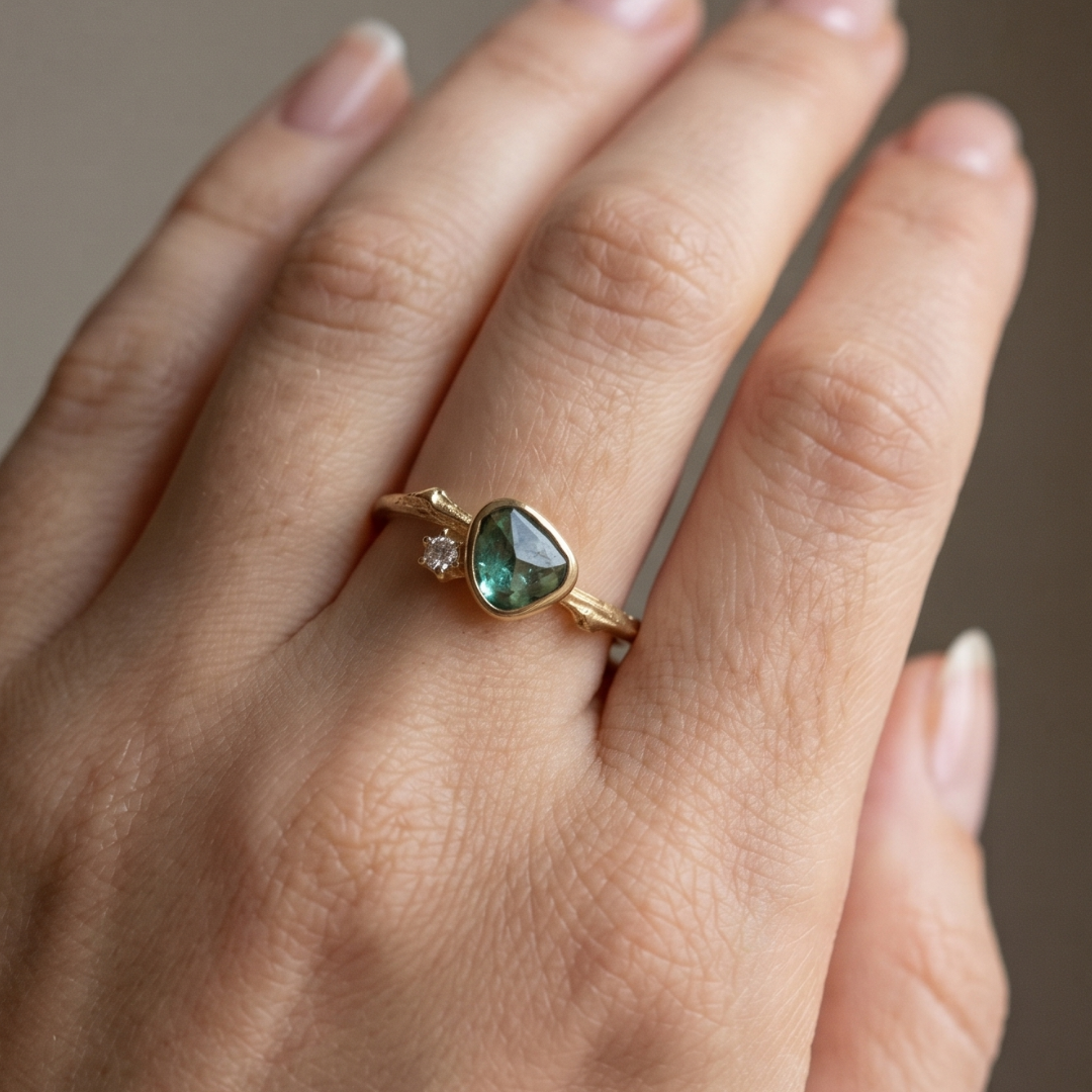 Vintage Gold-Tone Ring with Blue Crystal-Style Accent