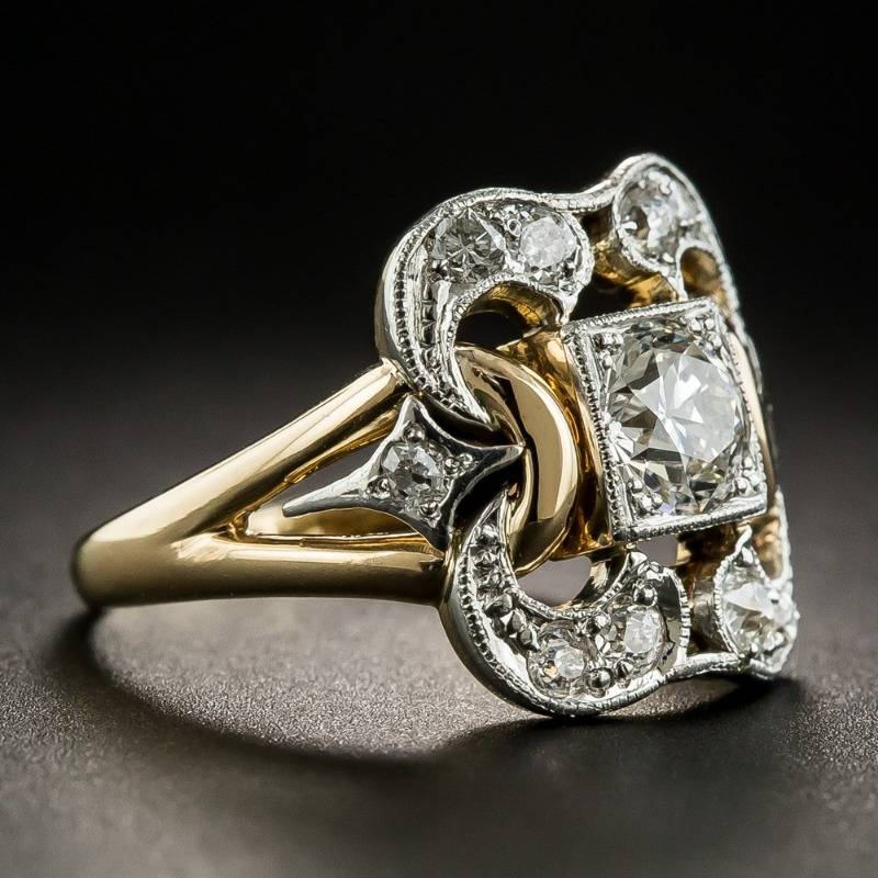 Vintage Art Deco Crystal-Style Ring in Gold-Tone &amp; Silver-Tone