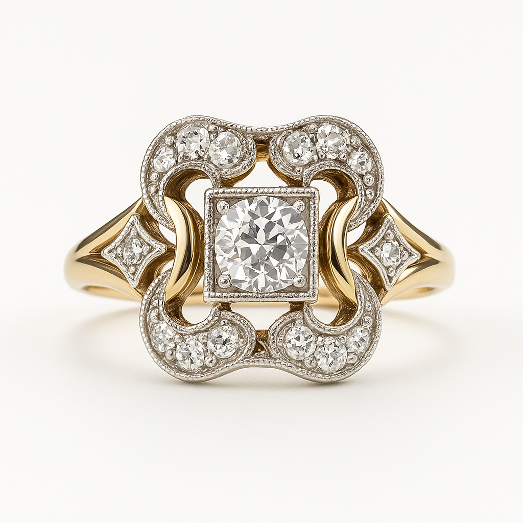 Vintage Art Deco Crystal-Style Ring in Gold-Tone &amp; Silver-Tone