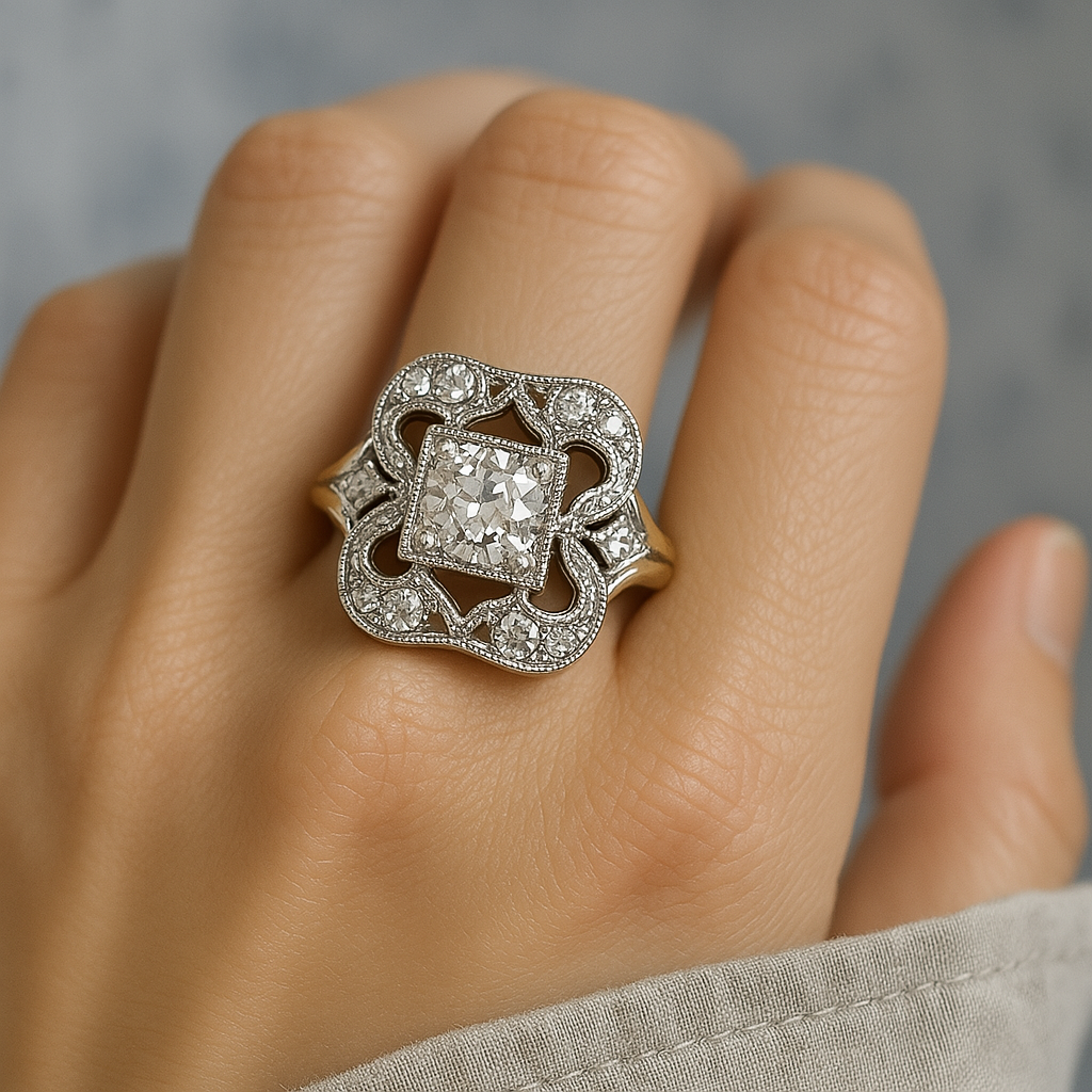 Vintage Art Deco Crystal-Style Ring in Gold-Tone &amp; Silver-Tone