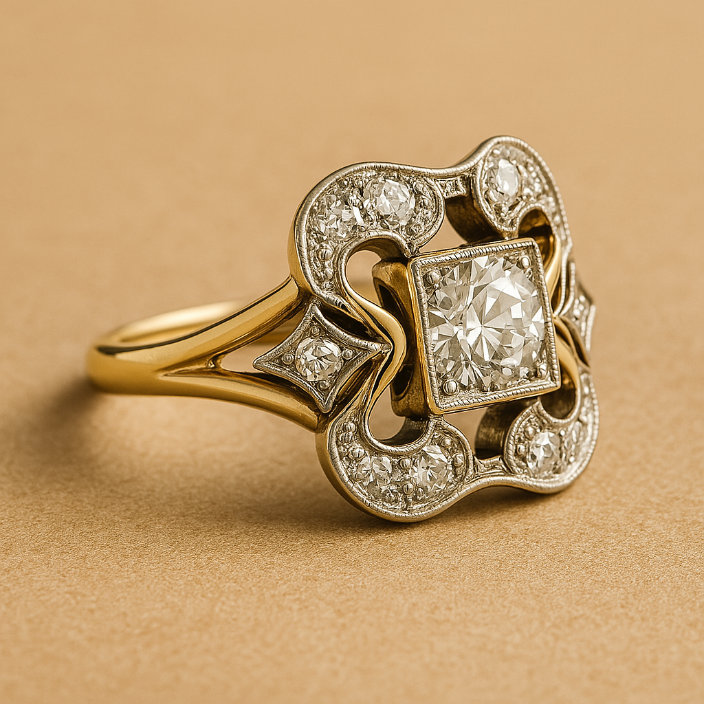 Vintage Art Deco Crystal-Style Ring in Gold-Tone &amp; Silver-Tone