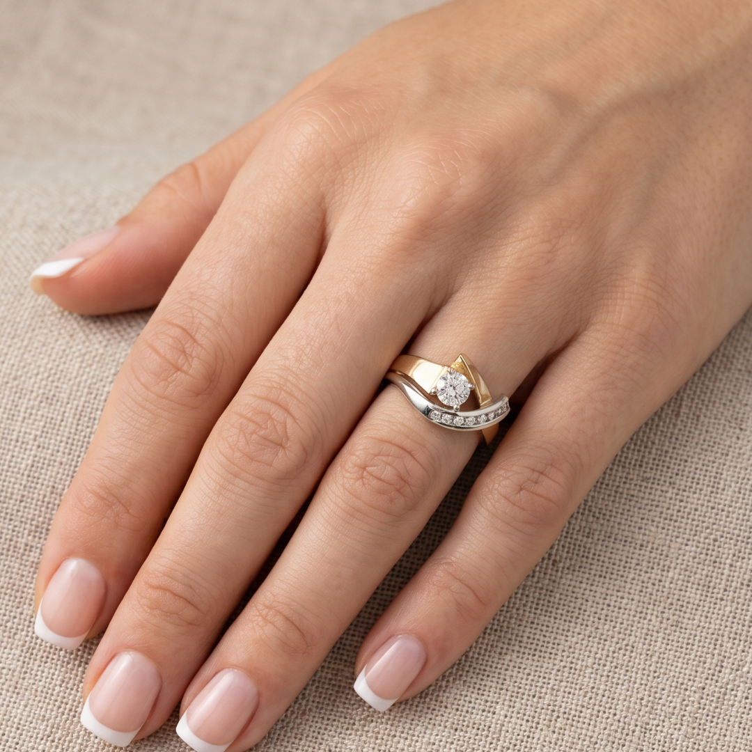 Vintage Gold-Tone &amp; Silver-Tone Crystal-Style Crossover Statement Ring