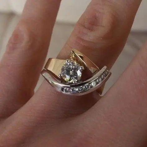 Vintage Gold-Tone &amp; Silver-Tone Crystal-Style Crossover Statement Ring