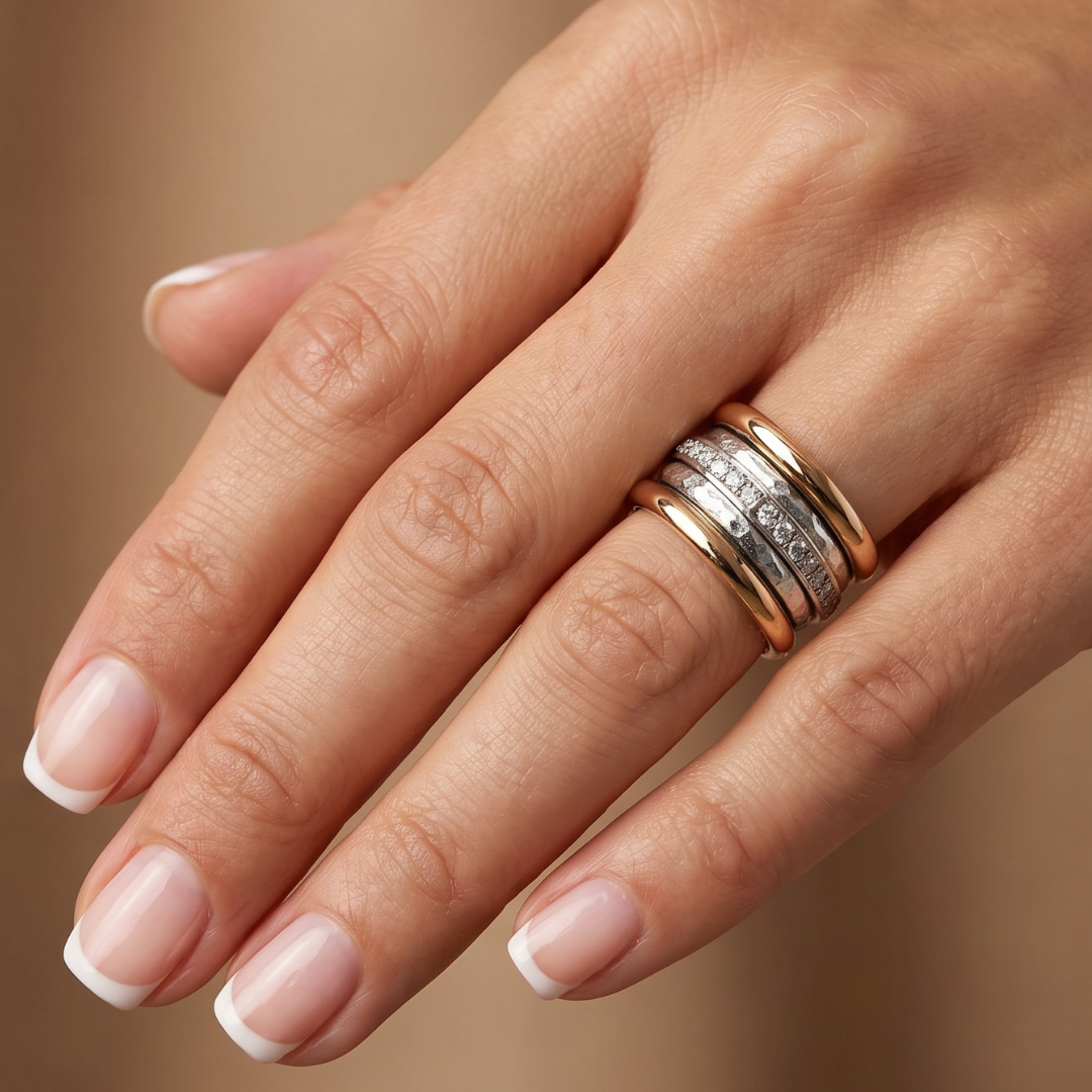 Vintage Gold-Tone & Silver-Tone Crystal-Style Multi-Band Statement Ring