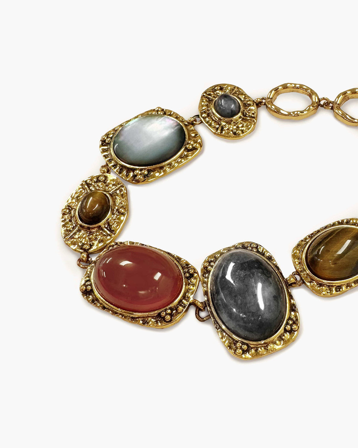 Vintage Statement Bracelet with Multicolor Natural Stone-Style Accents in Gold-Tone