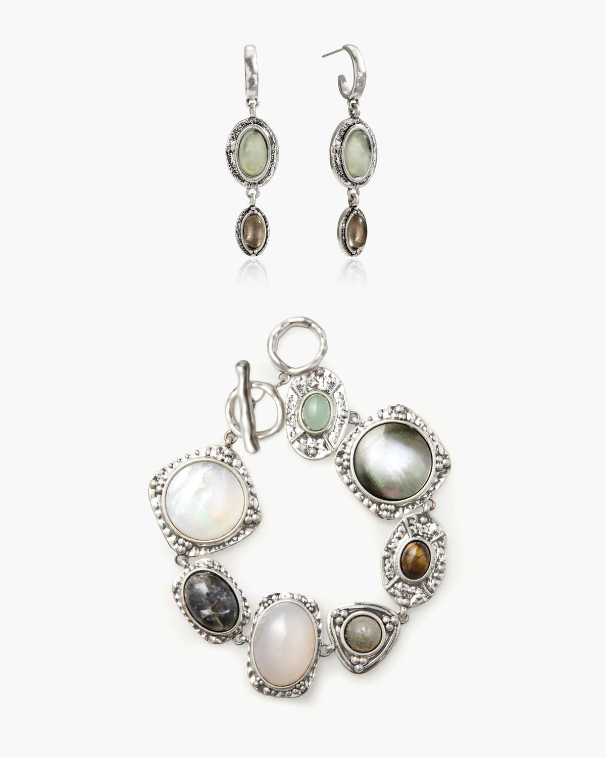 Vintage Statement Bracelet with Multicolor Natural Stone-Style Accents in Gold-Tone