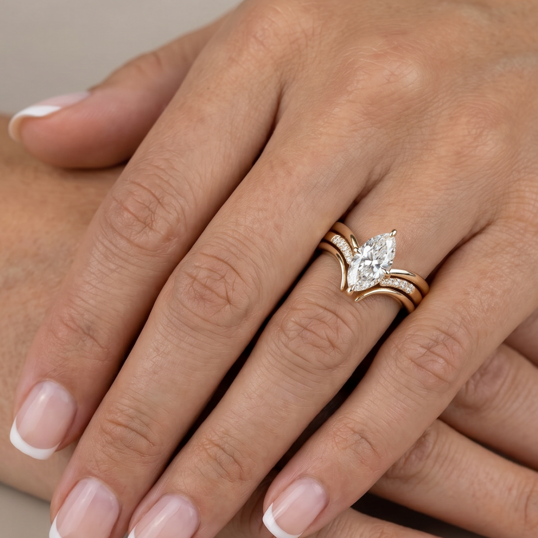 Vintage Marquise Crystal-Style Crown Ring with Gold-Tone Finish