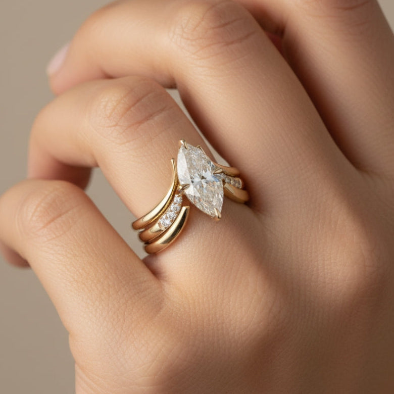 Vintage Marquise Crystal-Style Crown Ring with Gold-Tone Finish