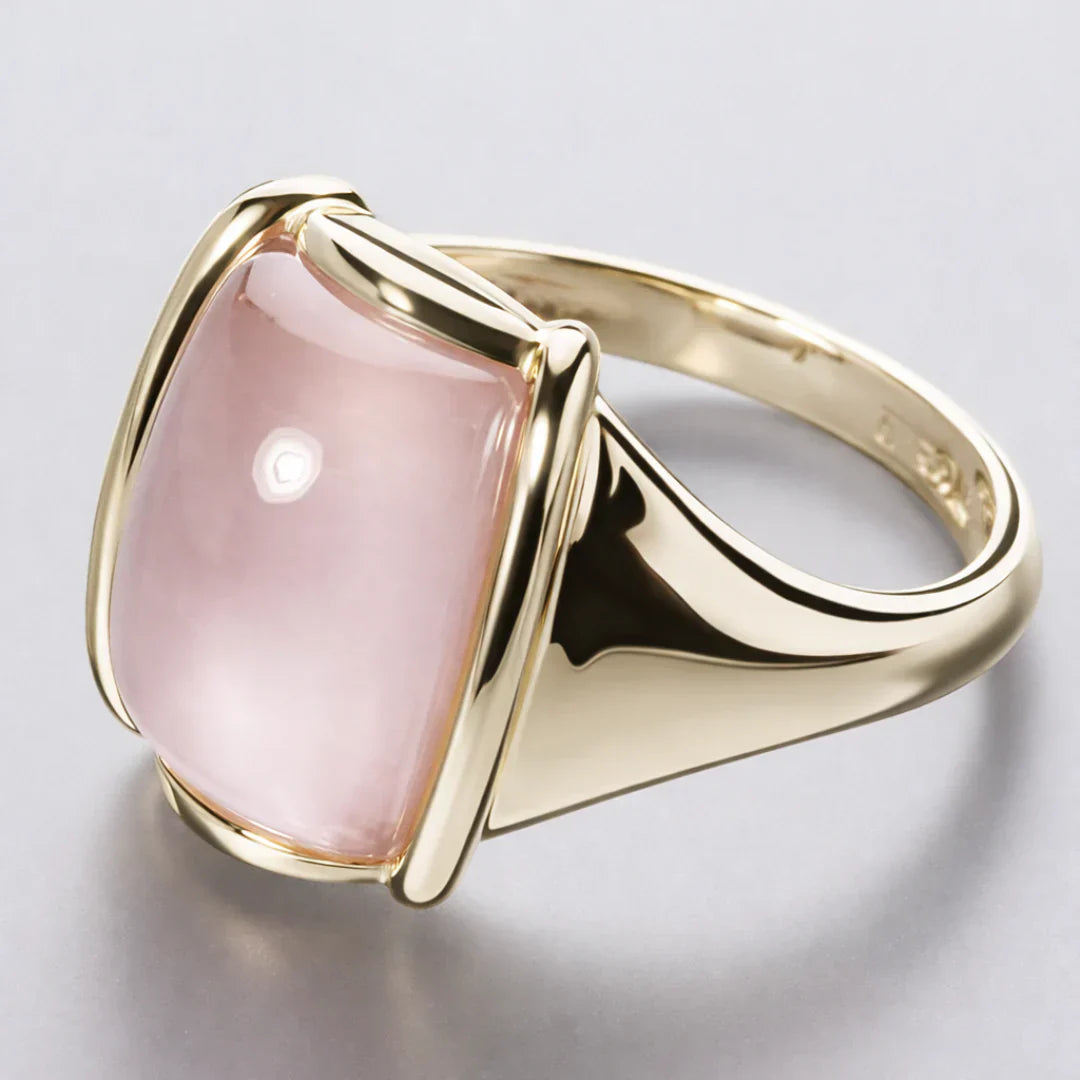 Vintage Pink Crystal-Style Statement Ring in Gold-Tone