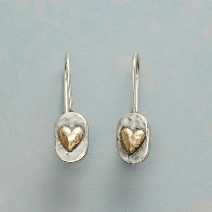Vintage Heart Drop Earrings in Silver-Tone &amp; Gold-Tone