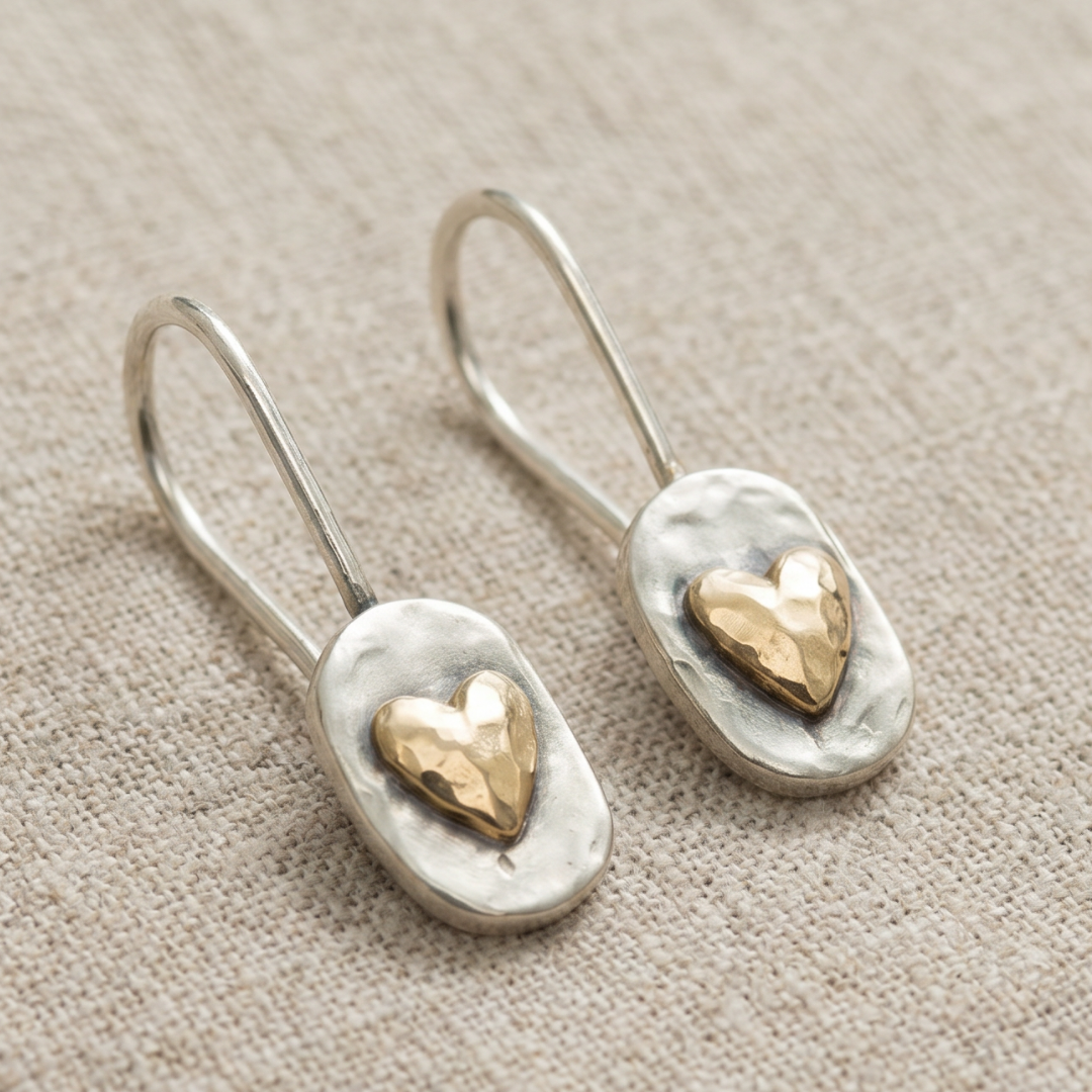 Vintage Two-Tone Heart Drop Earrings
