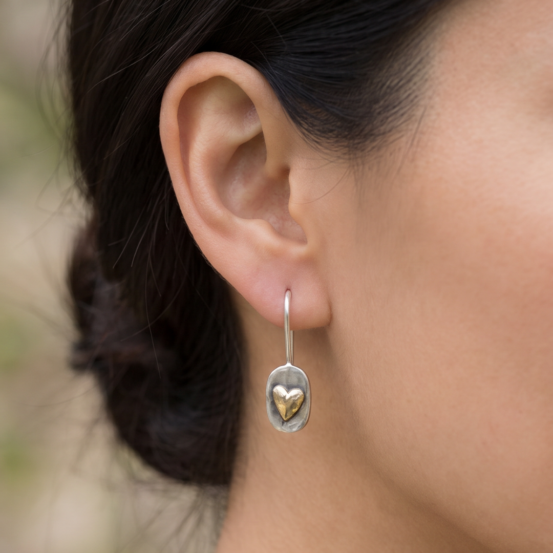 Vintage Two-Tone Heart Drop Earrings