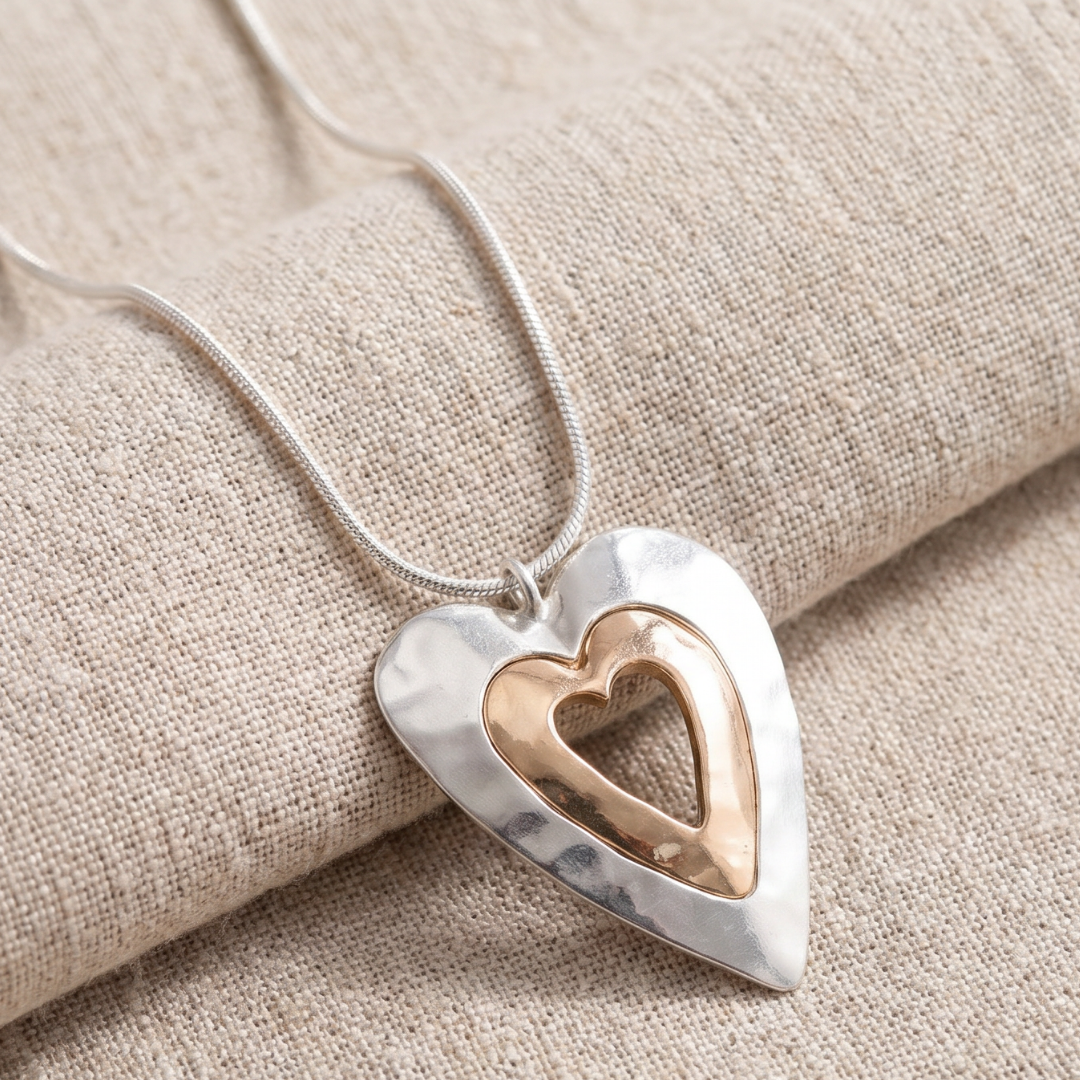 Vintage Two-Tone Heart Pendant Necklace