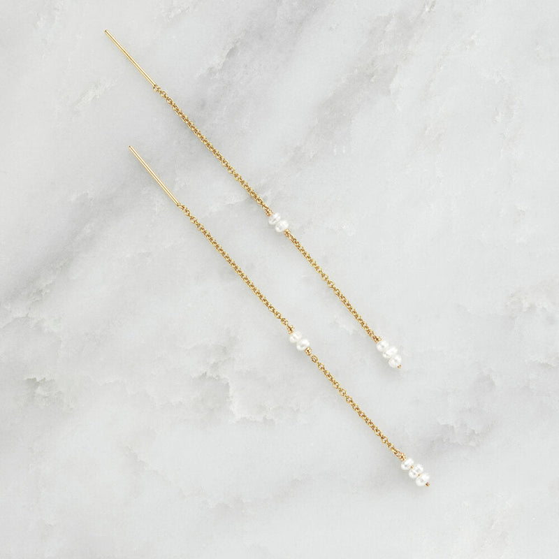 Gold Mini Pearl Ear Threaders