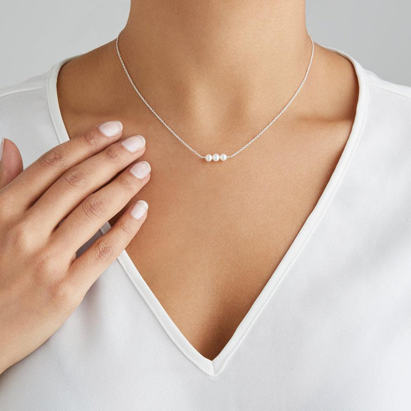 Solid White Gold Pearl Cluster Choker