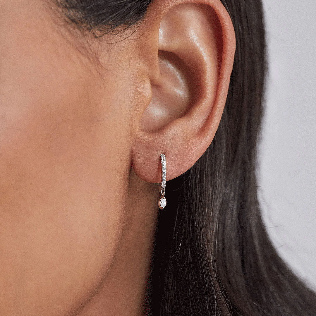 Silver-Tone Marquise Crystal-Style Drop Hoop Earrings