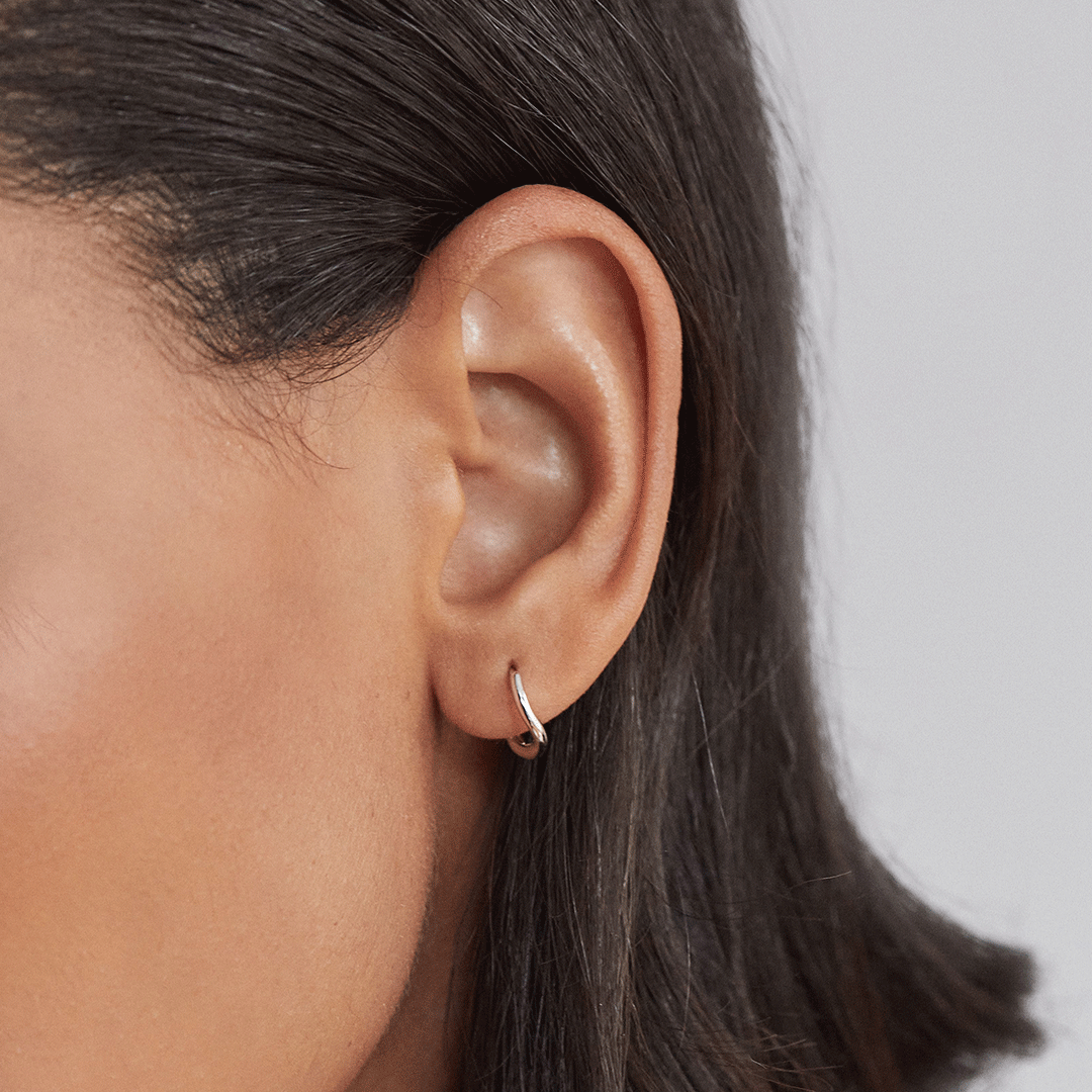 Silver-Tone Wave Huggie Hoop Earrings