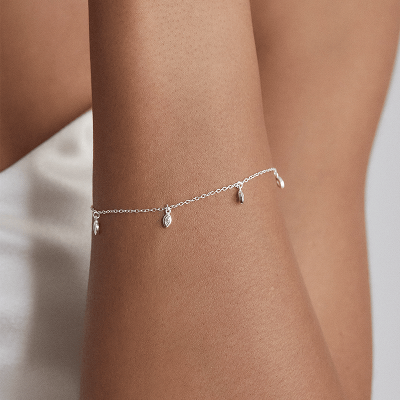 Silver Diamond Style Marquise Drop Bracelet