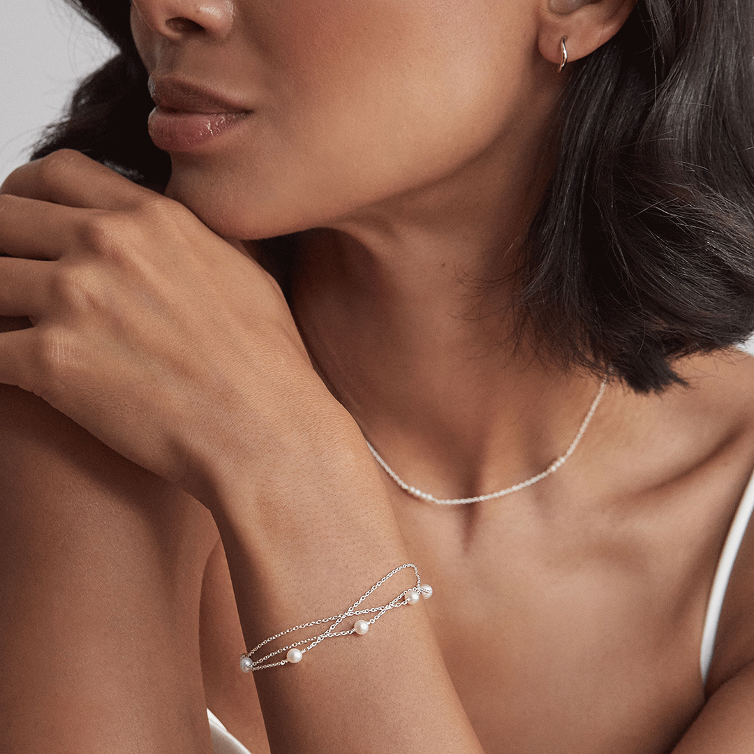 Silver-Tone Layered Pearl-Style Bracelet