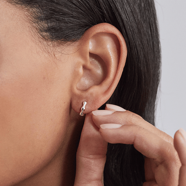 Silver Molten Huggie Hoop Earrings