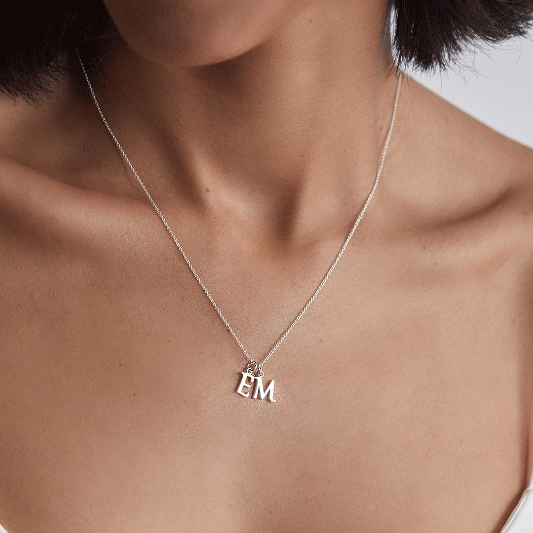White Gold-Tone Individual Curved Initial Charm