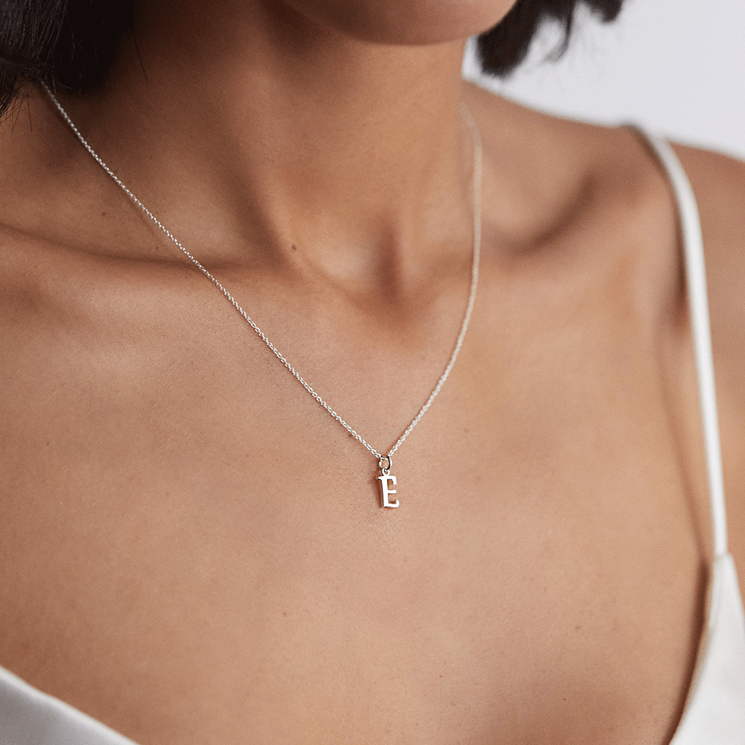 White Gold-Tone Individual Curved Initial Charm