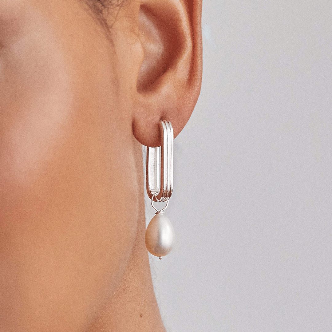 Silver-Tone Large Ribbed Hoop Earrings
