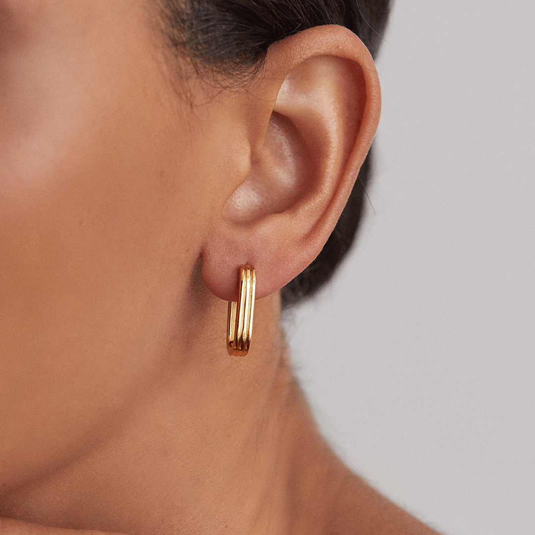 Gold-Tone Ribbed Pearl-Style Drop Hoop Earrings