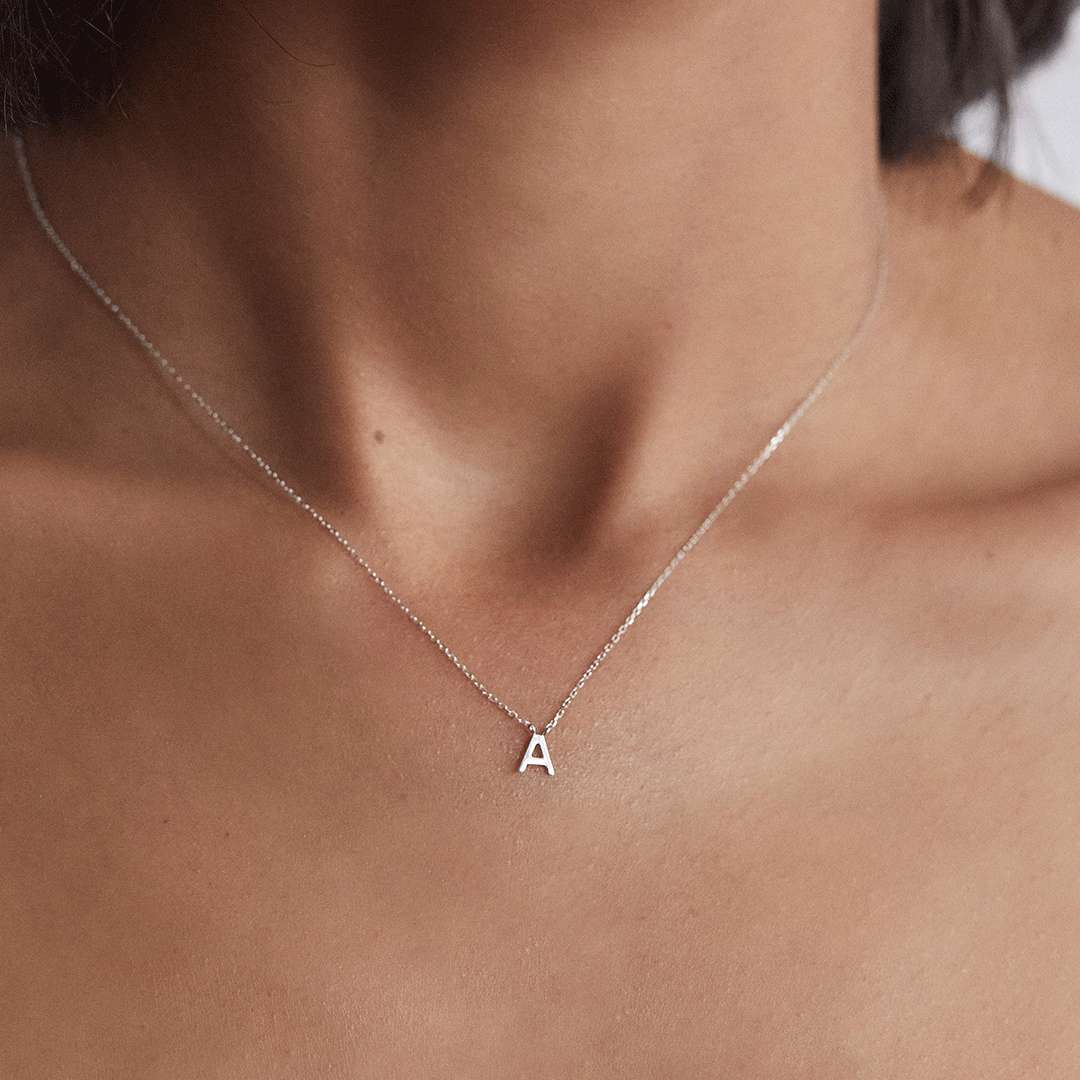 White Gold-Tone Mini Initial Letter Necklace