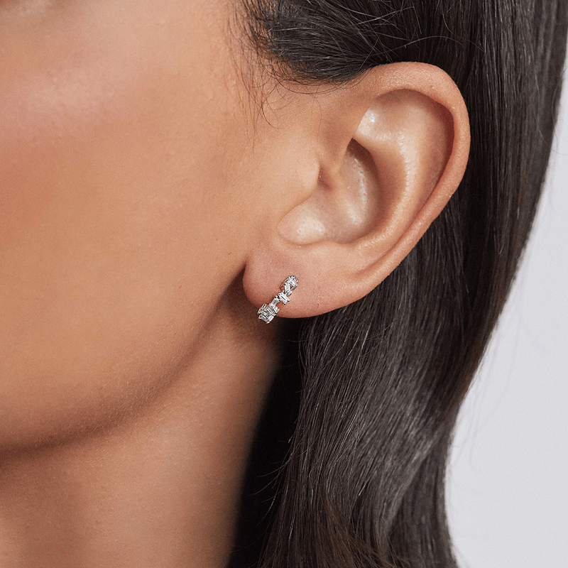 Gold Diamond Style Jagged Huggie Hoop Earrings