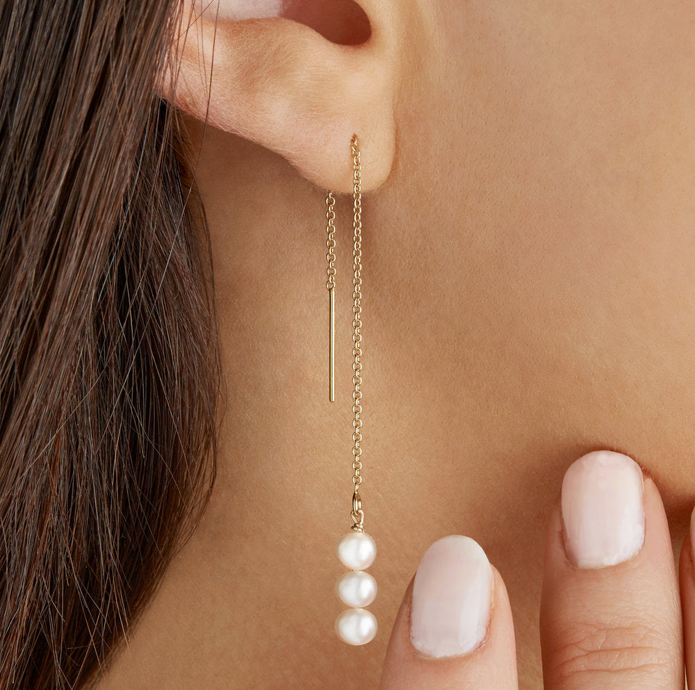 Silver-Tone Pearl-Style Cluster Drop Threader Earrings
