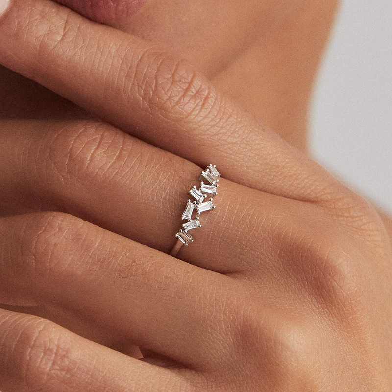 Silver Diamond Style Baguette Ring