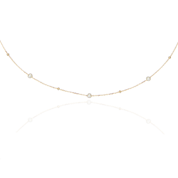 Gold Five Pearl Satellite Necklace