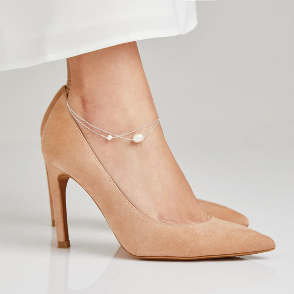 Rose Gold Layered Large and Small Pearl Anklet