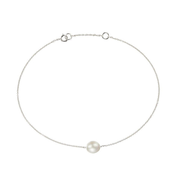 Solid White Gold Large Pearl Anklet
