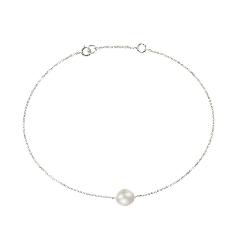 Solid White Gold Large Pearl Anklet