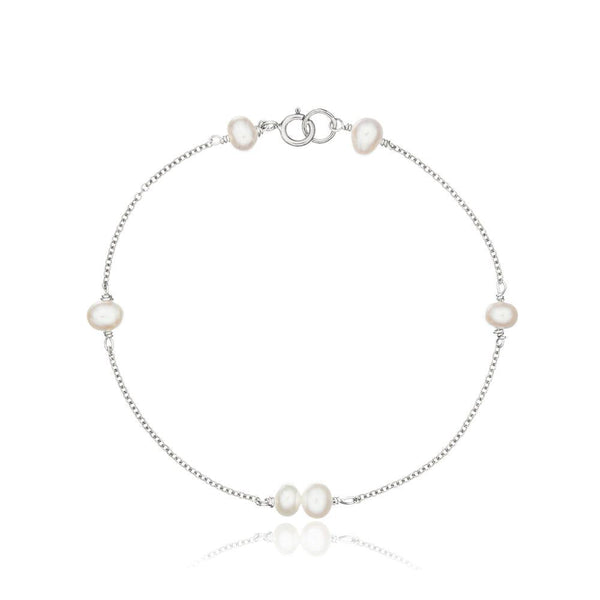 Solid White Gold Six Pearl Bracelet