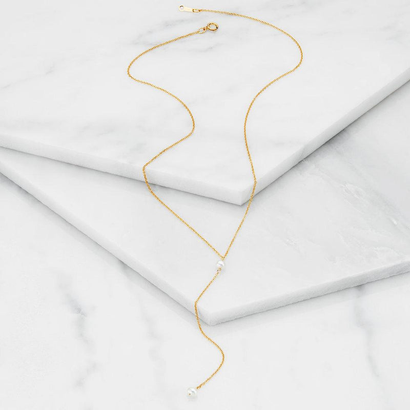 Rose Gold Pearl Lariat Necklace