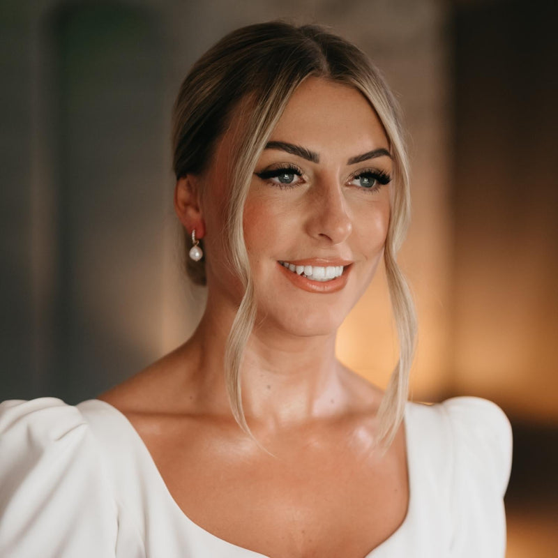 Solid White Gold Genuine Diamond Huggie Pearl Drop Earrings