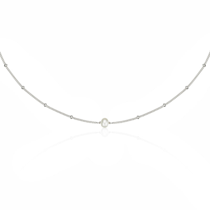 Silver Satellite Single Pearl Choker