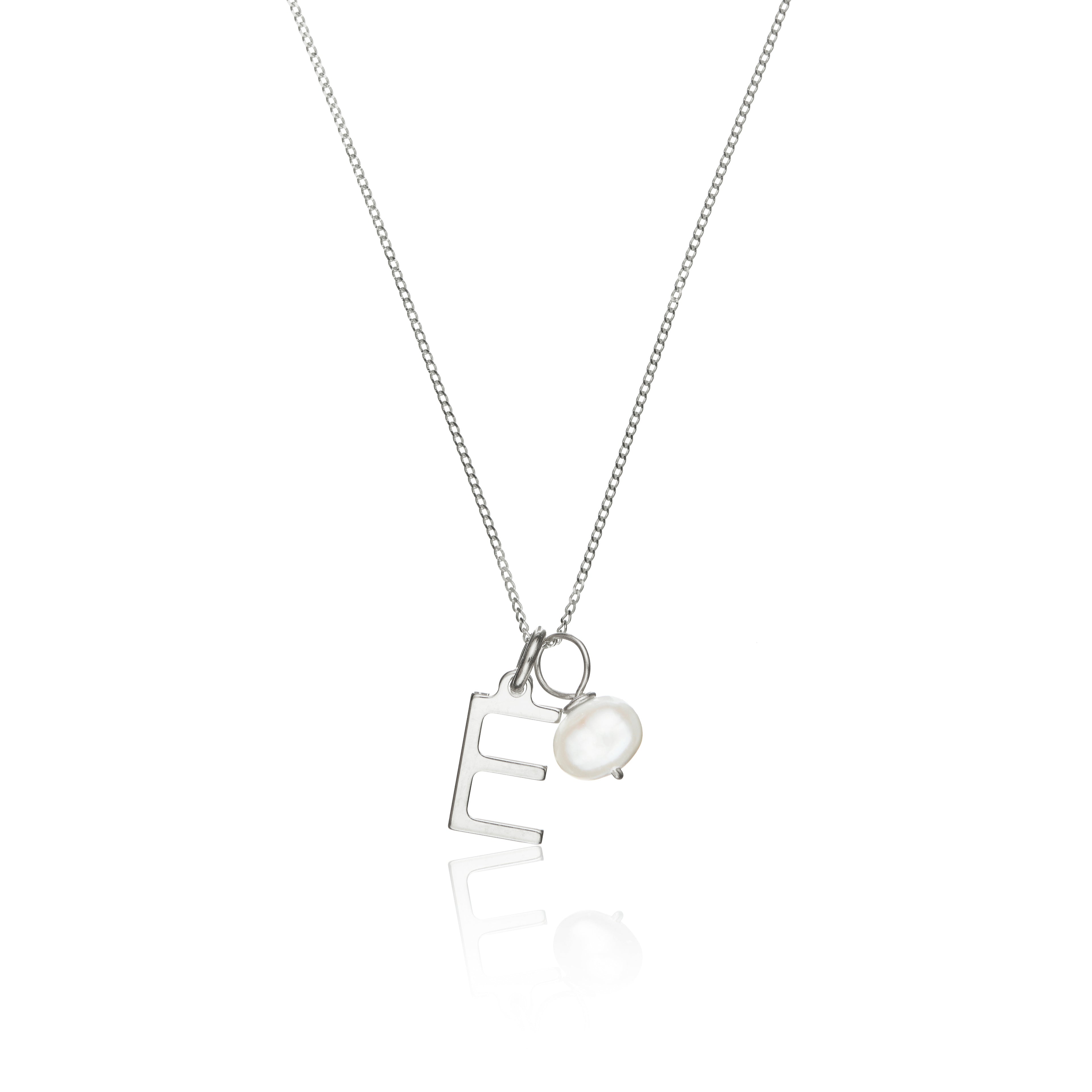 Silver-Tone Initial and Pearl-Style Drop Necklace