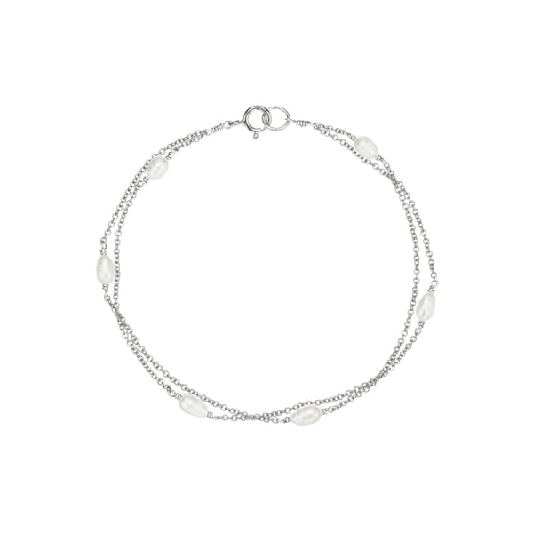 Solid White Gold Layered Seed Pearl Bracelet