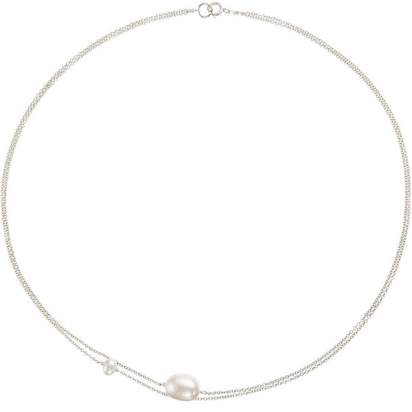 Solid White Gold Layered Large and Small Pearl Choker