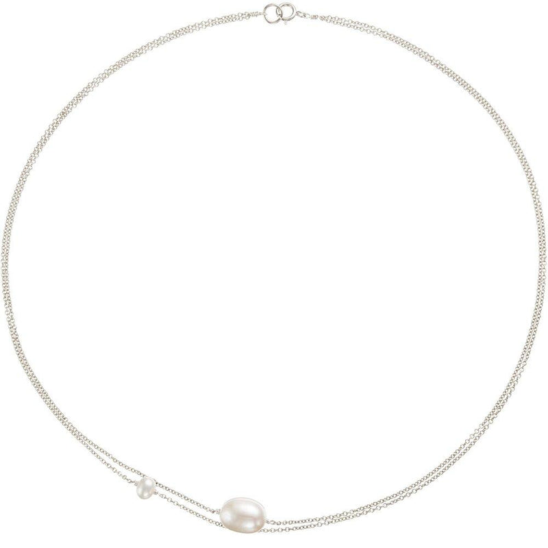 Solid White Gold Layered Large and Small Pearl Choker