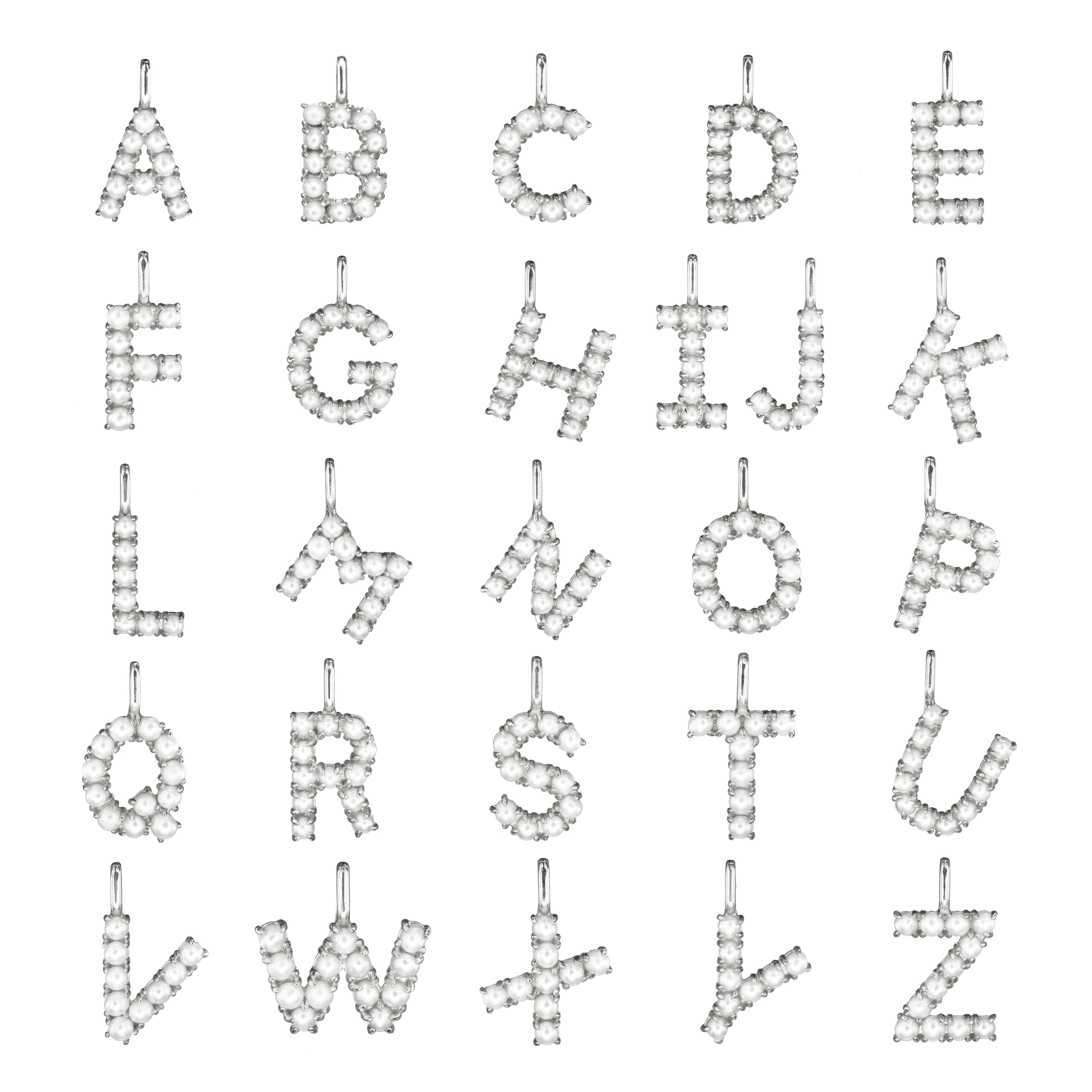 White Gold-Tone Pearl-Style Initial Letter Necklace
