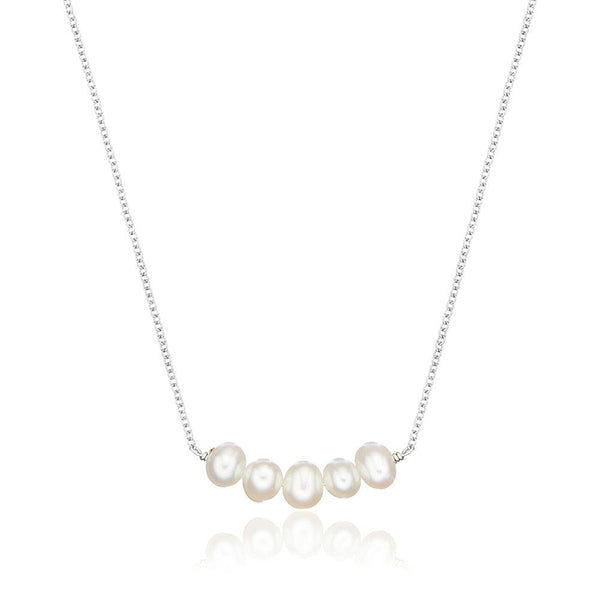 Solid White Gold Pearl Cluster Necklace