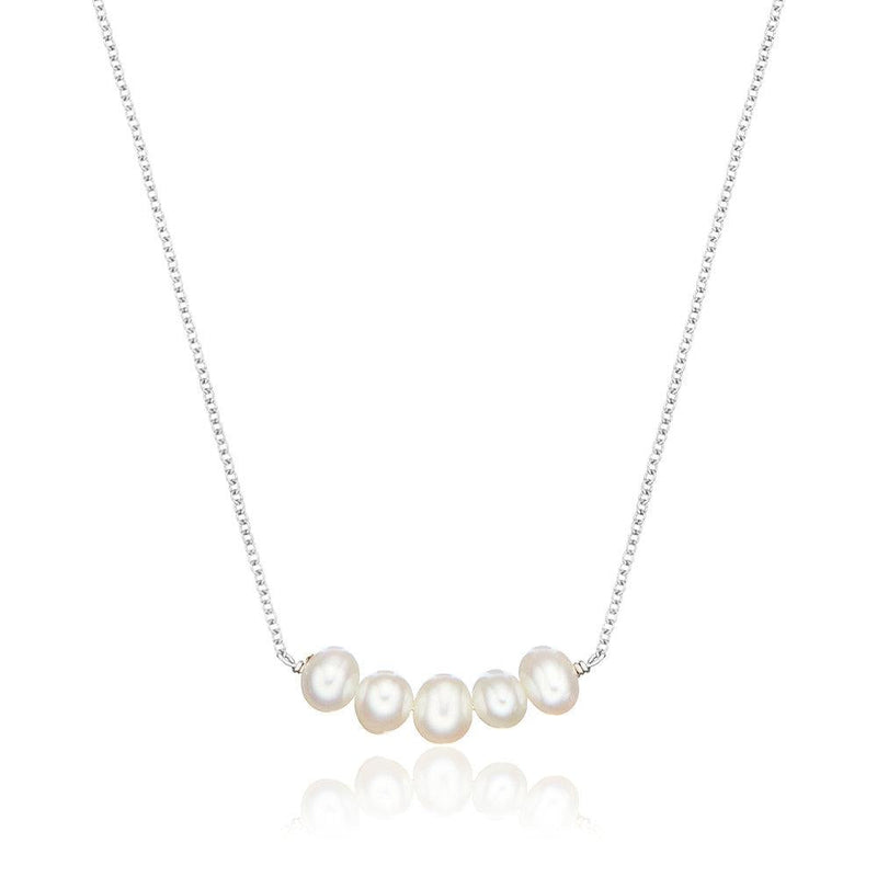Solid White Gold Pearl Cluster Necklace