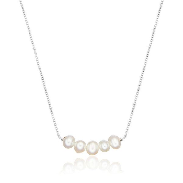 Silver Pearl Cluster Necklace