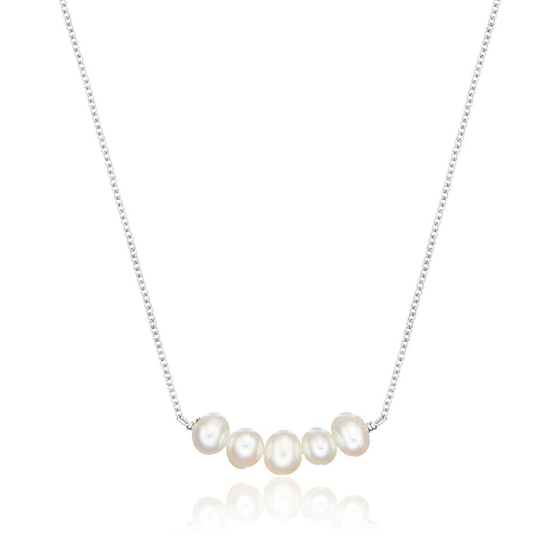 Silver Pearl Cluster Necklace
