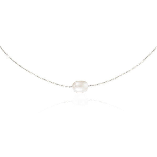 Solid White Gold Large Single Pearl Choker